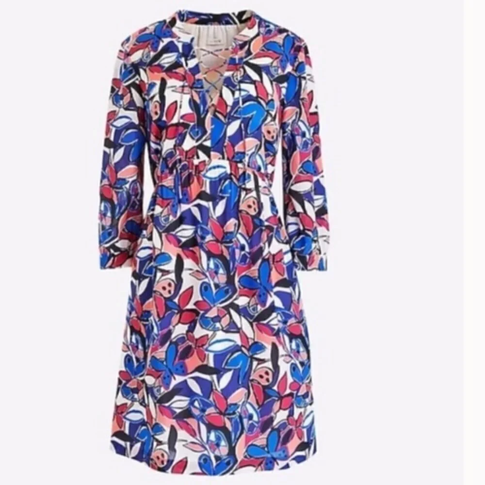 J crew h4528 lace up butterfly printed colorful dress size Small #17